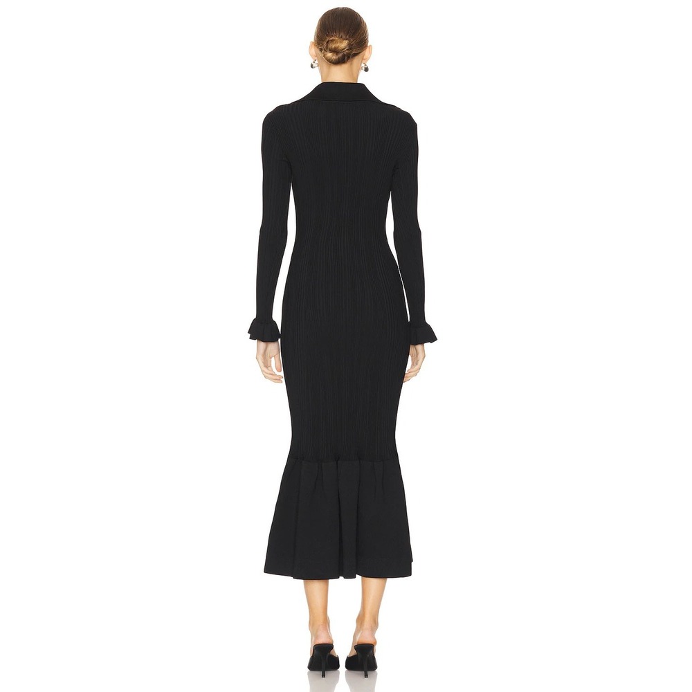 NWT Self-Portrait Black Ribbed Knit Fluted Midi Dress $555‎ - Size Small - Picture 13 of 16